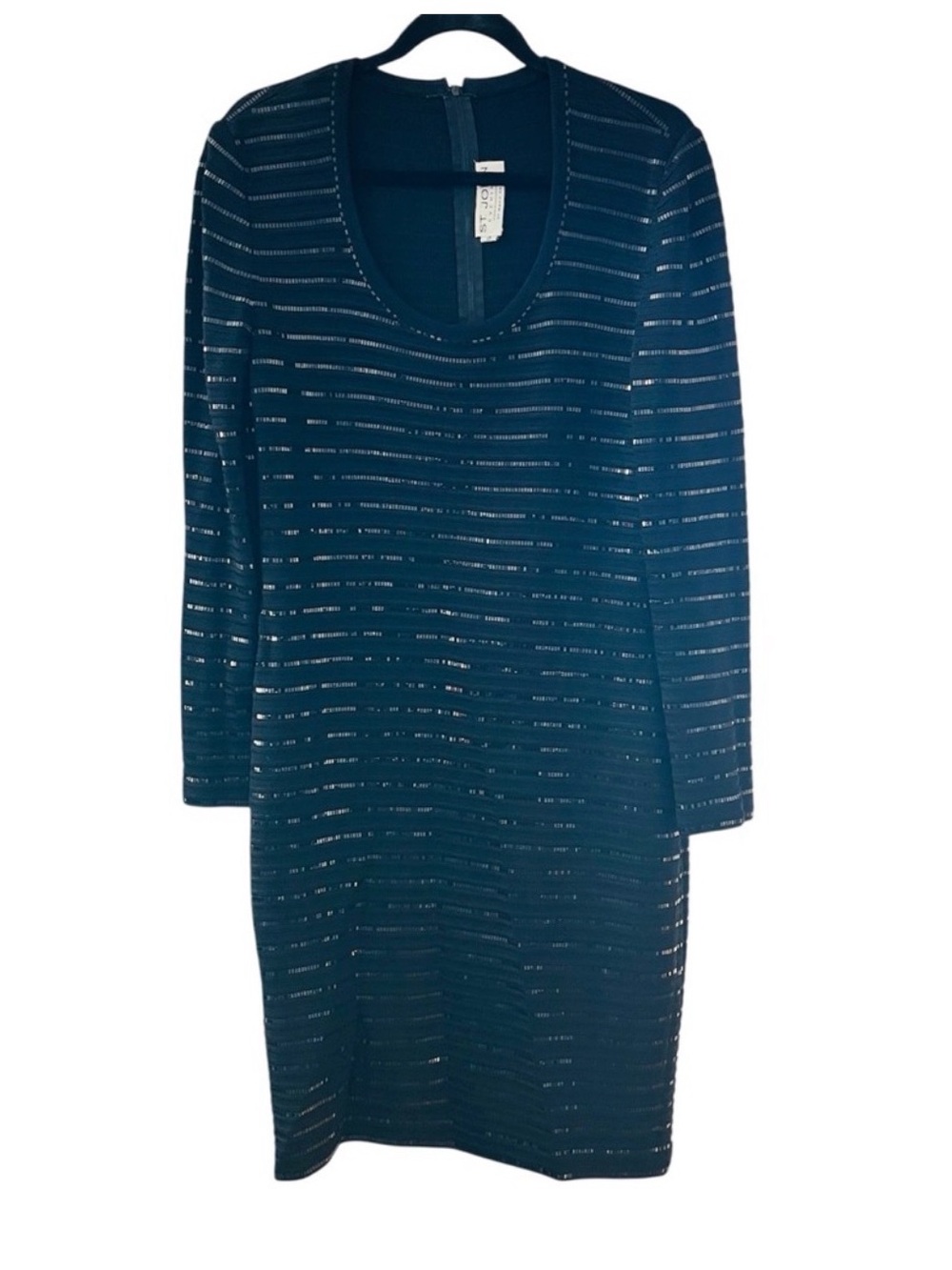 St John Evening Black Midi Dress V Neck Long Sleeves Knit Paillettes Size 10
